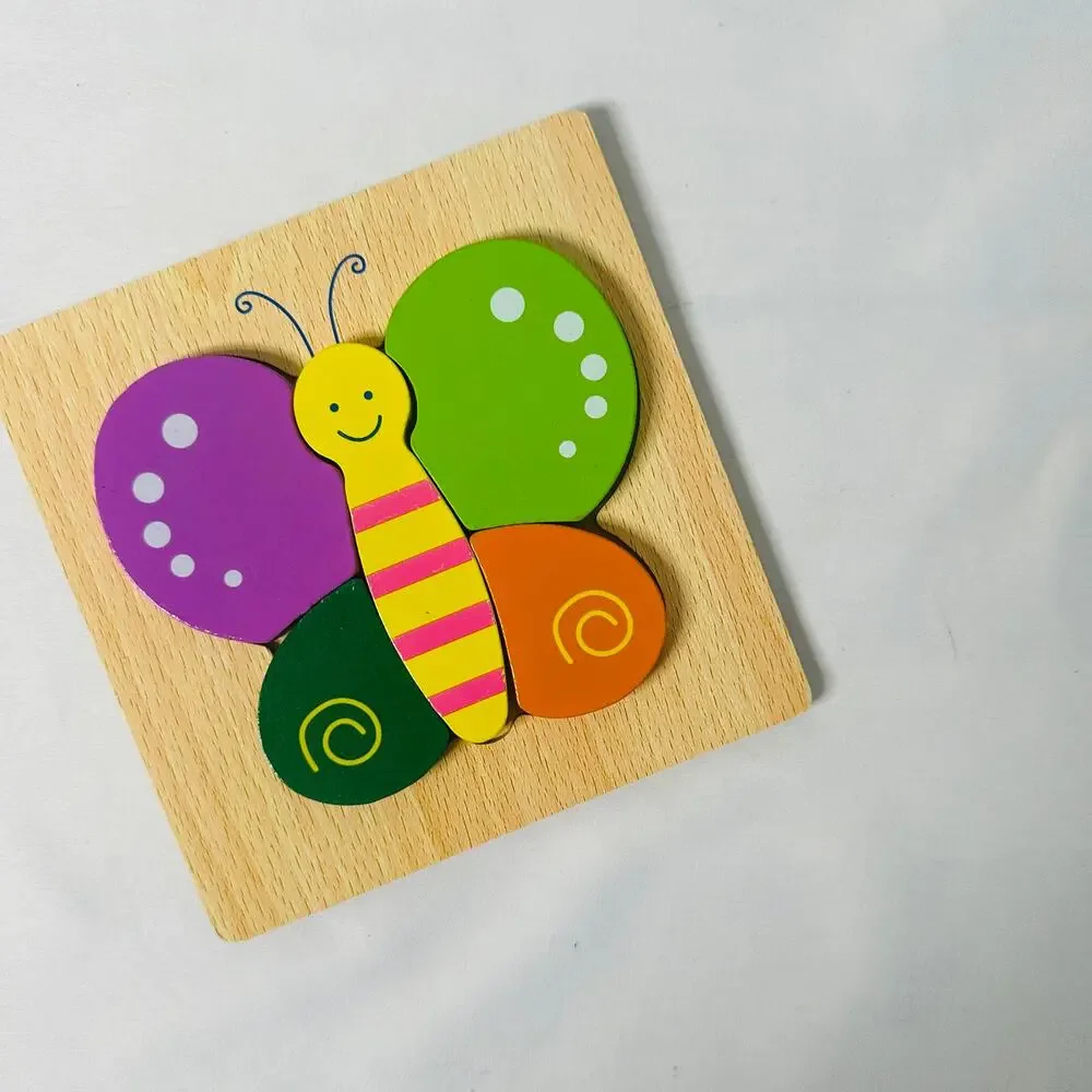 Vintage Butterfly Color Block Small Chunky Wooden Puzzle